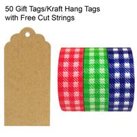 Wrapables 50 Scalloped Gift Tags/Kraft Hang Tags with Free Cut Strings & Set of 3 Washi Tape for Gifts, Crafts & Price Tags - Plaid Pleasure
