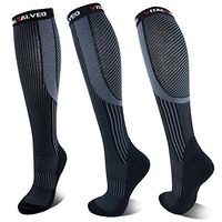 Vital Salveo- Germanium Graduated Compression Socks for Men and Women Best Recovery Stockings for Running, Biking, Sports, Flight Travel (1 Pair)-Black with Stripe-L