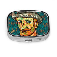 Van Gogh Painting Portrait Travel Pill Organizer Case Pill Box for Women Tablet Holder Wallet Organizer Case for Pocket Or Purse