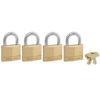 Master Lock 140Q Solid Brass Keyed Alike Padlocks, 4 Pack, Brass