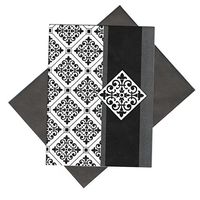 Victoria Elizabeth Set of 8 Blank Notecards ~ Black Damask with Signature Border (3.75" x 5"; Dark Gray Envelopes)