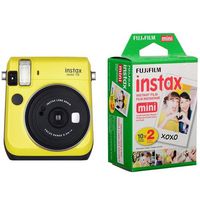 Fujifilm instax Mini 70 Instant Film Camera, Canary Yellow - Bundle Instax Mini Film Twin Pack