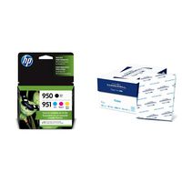 HP 950 & 951 | 4 Ink Cartridges | Black, Cyan, Magenta, Yellow & Hammermill Paper, Copy Paper, 8.5 x 11 Paper, Letter Size, 20lb Paper, 92 Bright, 8 Ream Case / 4,000 Sheets Acid Free Paper