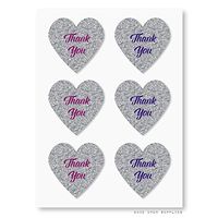 Glitter Silver Thank You Heart Shape Stickers by Once Upon Supplies, Midnight Chevron Stripes Birthday Party Collection, Silver Envelope Seals, Cupcake Toppers, 1.5 Inches, 48 Pcs
