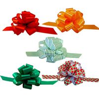Assorted Christmas Gift Pull Bows - 5" Wide, Set of 50, Red, Green, Gold, Stripes, Christmas Holly, Gift Basket, Presents, Wreath, Swag, Garland, Decoration, Classroom, Office, Fundraiser, Boxing Day