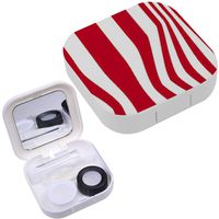 Portable Contact Lens Case Box Travel Kit Mirror + Bottle + Tweezers Container Holder [ Striped Red White ]