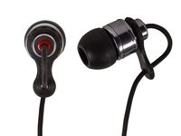 Monoprice Hi-Fi Premium Noise Isolating Earbuds Headphones - Black and Red with A Strain-Relief Clip