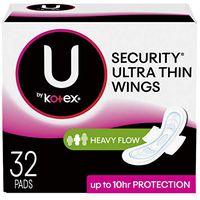U by Kotex Security Ultra Thin Pads with Wings, Heavy Flow, Long, Unscented, 32 Count
