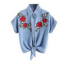 GBSELL Women Girl Short Sleeve Rose Flower Blouses Top (M)