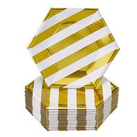 DISPOSABLE SIDE PLATES | 24 pc | Biodegradable Plates made of Heavyweight Paper Materials | Stripe - Gold | 7.5"
