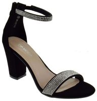 TOP Moda Gallery 45 Womens Chunky Heel Single Band Platform Rhinestone Dress Sandals Black 6