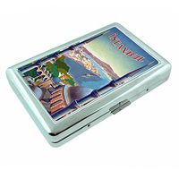 Perfection In Style Metal Silver Cigarette Case Vintage Travel Posters Design 021