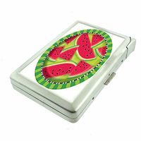 Watermelon Em3 Hip Silver Cigarette Case With Built In Lighter 4.75" X 2.75" Id Holder Metal Wallet RFID Protection
