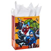 Hallmark 5WDB6001 Tissue Paper Characters on Orange Gift Bag, Medium Avengers