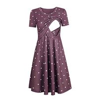 Maternity Breastfeeding Nursing Dresses,Women's Solid Color Scoop Neck Short Sleeve Pregnancy Dress Maternity Clothes Purple