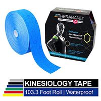 TheraBand Kinesiology Tape, Waterproof Physio Tape for Pain Relief, Muscle & Joint Support, Standard Roll with XactStretch Application Indicators, 2 Inch x 103.3 Foot Bulk Roll, Blue/Blue