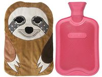 HomeTop Classic Rubber Hot Water Bottle with Cute Fleece Sloth Cover for Cramps and Pain Relief (Mr. Sloth/Red)