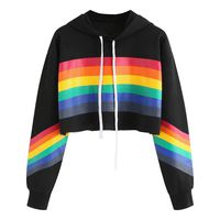 Sikye Hooded Sweatshirts, Tumblr Rainbow Girl Crop Top Pullover Hoodie Drawstring T-Shirt Women Cute Long Sleeve Fall Winter Elegant Woman Sweatshirt Jacket
