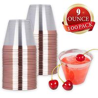 Rose Gold Plastic Cups 9 Oz - Disposable Gold Rimmed Plastic Tumblers For Party Holiday Wedding and Occasions - Fancy Party Cups - Count 100