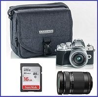 Olympus OM-D E-M10 Mark III (Mark 3) Digital Camera Bundle (14-42mm EZ Silver + 40-150mm Black Lenses, Silver)