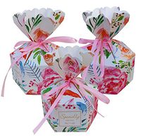Lontenrea 30 Pcs Large-Size Christmas Candy Boxes Wedding Birthday Party Favor Gift Box with 30Pcs Pink Ribbon Decoration (Pink Floral)