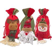 Hokic 3 Pcs Christmas Bag Santa Sack Drawstring Bags Handmade 3D Christmas Gift Bags with Xmas Holiday Party Decorations 15 x 8 inch
