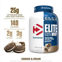 Dymatize Elite 100% Whey Protein Powder, 25g Protein, 5.5g BCAAs & 2.7g L-Leucine, Quick Absorbing & Fast Digesting for Optimal Muscle Recovery, Cookies & Cream, 5 Pound