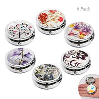 6Pcs Elegant Pill Box Case, Creatiee-Pro Portable Medicine Tablet Vitamin Holder Organizer with 3 Component for Purse Pocket Travel Gift - Practical & Fashionable(6 Patterns, 1.6 Inches)
