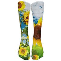 Sunflower And Butterfly Knee High Boots Tube Socks Crew Printed Long Sock Comfort Stockings For Girls Women