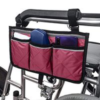 Wheelchair Bag for Side of Chair with Reflective Stripe, Wheelchair Armrest Side Organizer for Electric and Manual Wheelchairs (Wine red)