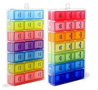 Pill Organizer Box with Snap Lids| 7-day AM/PM | Detachable Compartments for Pills, Vitamin. (Rainbow+60182)