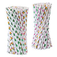 Cooraby 150 Pack Hawaiian Tropical Party Paper Straws Flamingo Pineapple Cactus Coconut Tree Palm Leaf Biodegradable Environment Friendly Drinking Straw for Party Favors