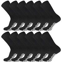12 Pairs of Non-Skid Diabetic Crew Socks, Non Binding Top Therapeutic Cotton Gripper Socks (Black, Size: 9-11)
