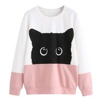 Women's Cat Print Lightweight Sweatshirt Girl Crewneck Long Sleeve Casual Pullover Tops Shirt