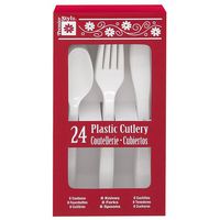 White Plastic Silverware Set for 8 Guests (24pcs)