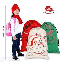 MissShorthair Santa Sack Personalized Cotton Christmas Bag for Gifts with Drawstring (3 Pack of Large Size)