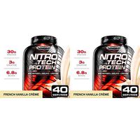 NitroTech Protein Powder Plus Muscle Builder, 100% Whey Protein with Whey Isolate, Vanilla, 40 Servings (4lbs) - 2 Pack