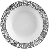 Royalty Settings Inspiration Collection Fancy Heavy Duty Plastic Plates for Weddings, Premium Hard Plastic Plates for Parties, White with Silver Rim, Set of 20, 12 ounce Disposable Plastic Bowl