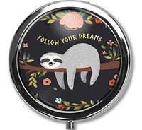 Slot Design New Silver Round Pill Box Decorative Metal Medicine Vitamin Organizer Unique Gift,No Separation, an Entire Storage Space