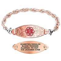 Divoti Custom Engraved Medical Alert Bracelets for Women, Stainless Steel Medical Bracelet, Medical ID Bracelet Free Engraving–PVD Rose Gold Lovely Filigree Inter-Mesh Rose Gold/Silver-TP Red-8.0"
