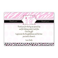 30 Personalized Thank You Cards Pink Zebra Leopard Monkey Jungle Safari Design Girl Baby Shower Party Event + 30 White Envelopes