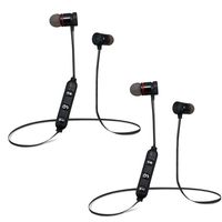 2 Acuvar Wireless Magnetic Rechargeable Ear Buds, in line mic, Volume, Play/Pause Controls (Black)
