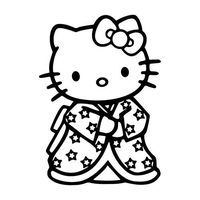 Hello Kitty in Kimono - Vinyl 5.5" tall (Color BLACK) decal laptop tablet skateboard car windows stickers