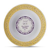[20 Count - 12 Oz Bowls] Laura Stein Designer Tableware Premium Heavyweight Plastic White Soup Bowl With Gold Designed Border, Party & Wedding Plate lace Series Disposable Dishes