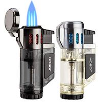 Torch Lighters 2 Pack Triple Jet Flame Butane Lighter 3 Flame Torch Cigar Lighter Fluid Refillable Jet Lighter-Butane Not Included (Black & Silver)