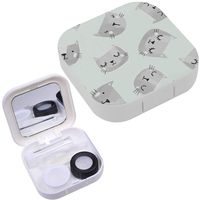 Portable Contact Lens Case Box Travel Kit Mirror + Bottle + Tweezers Container Holder [ Cute Cats ]