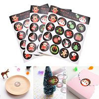 CosCosX 6 Sheets 1.18" Merry Christmas Round Adhesive Label Badge Food Wrapping Sticker,Decorative Baking Sealing Label Topper Stationery Invitations Envelope Letter