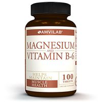 AMVILAB Magnesium and Vitamin B6-Promotes Bone Mineralization, Helps to Support Nerve and Muscle Function. Excellent for Men and Women, 100 Tablets per Bottle