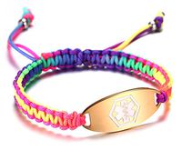 JF.JEWELRY Medical Alert ID Bracelet for Women Girls Multicolor Rainbow Braided Allergy Bracelets for Kids,Free Engraving