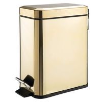 mDesign 1.3 Gallon Rectangular Small Steel Step Trash Can Wastebasket, Garbage Container Bin for Bathroom, Powder Room, Bedroom, Kitchen, Craft Room, Office - Removable Liner Bucket - Soft Brass